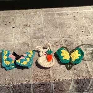 Colorful Crochet Butterfly magnets and Bunny vintage handmade